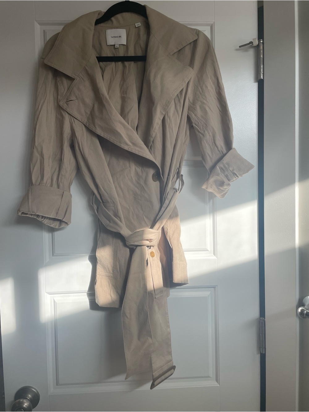 Vince Short Trench Coat Womens Medium Tan